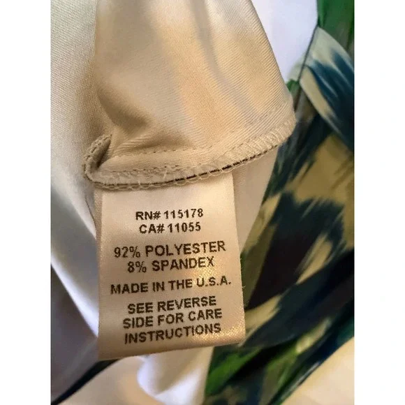 Komarov Petite Abstract Ikat Print Wrap Dress Blue Green Medium PM - Picture 4 of 4